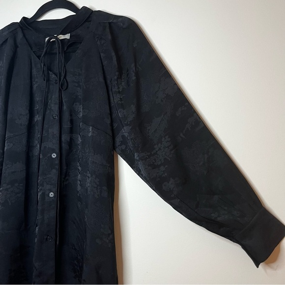 STAY REAL Silky Jaquard Flowy Boho Japanese Printed Front Buttondown Blouse Top - Picture 3 of 12